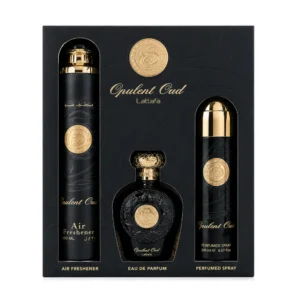 Set Cadou Lattafa Opulent Oud – Eau de Parfum 100 ml + Perfumed Spray 200 ml + Air Freshener 300 ml